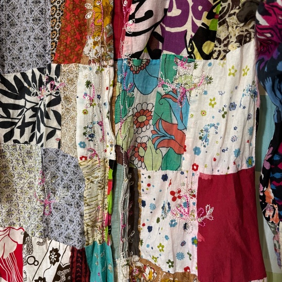 Vintage Handmade Patchwork Boho Artist One of a Kind Blouse Tunic Sz Large - Picture 2 of 8